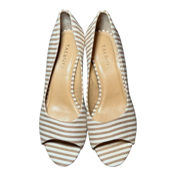 TALBOTS Royce Striped Wedge Peep Toe Sandal 9 - Picture 1 of 12